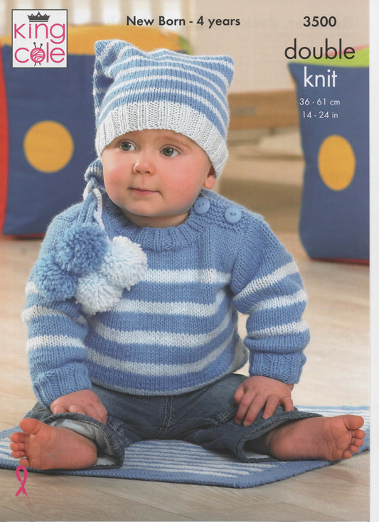 King Cole - Knit Patterns - 8Ply - Sweater, Jacket, Hat & Blanket 3500