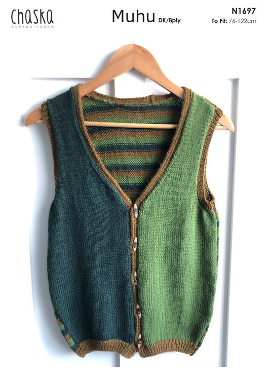 Chaska Muhu - Knit pattern - 8ply - Button down sleeveless vest - N1697