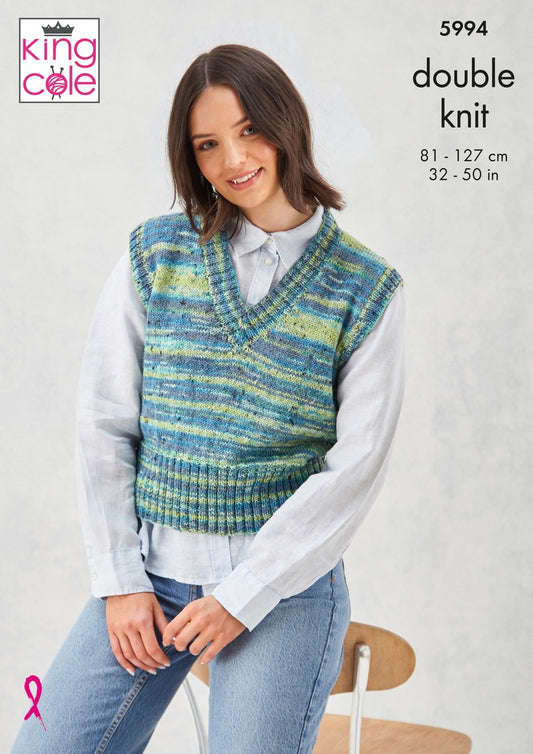 King Cole - Knit pattern - 8ply - Round & V neck vests - 5994