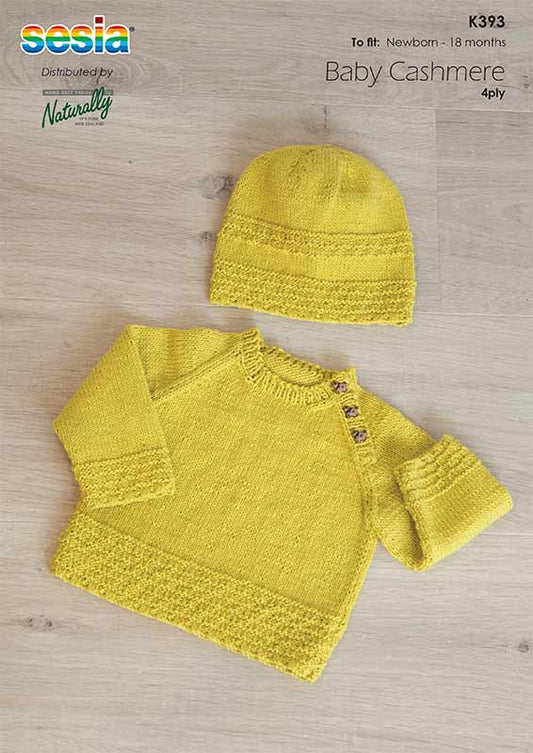Naturally - knit Pattern - Newborn to 18 months - Raglan Sweater & Hat - K393