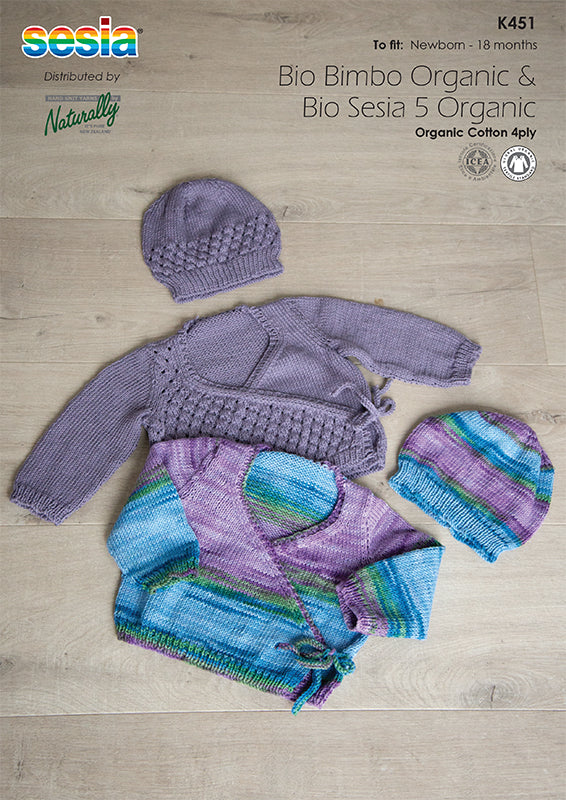 Naturally - knit Pattern - Newborn to 18 months - Crossover Jacket & hat - K451