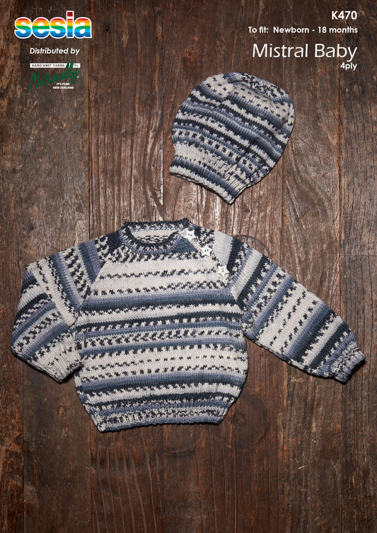 Pattern - Sesia - Newborn to 18 months - Raglan Sweater & Hat K470