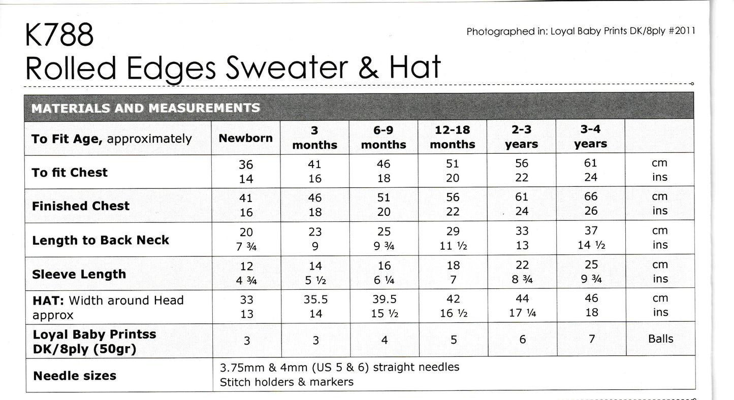 Pattern - Newborn to 4 years old - Sweater & Hat K788