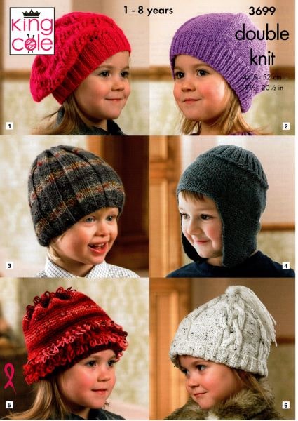 King Cole - Knit Patterns - Kids 1-8 years - Hats 3699