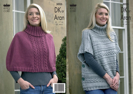 King Cole - Knit pattern - 8 or 10 ply - Ponchos - 3025