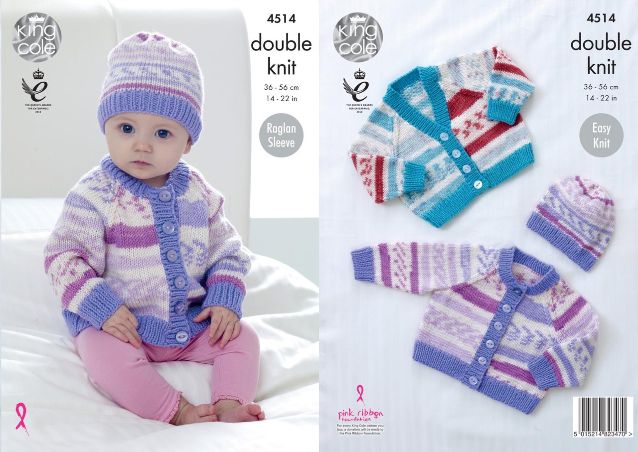 King Cole - Knit Patterns - Babies 0-24months - Cardigan and Beanie 4514
