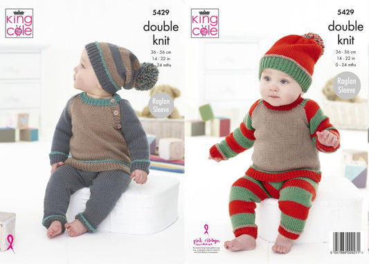 King Cole - Knit Patterns - Babies 0-24months - Jumper, Pants, Beanie 5429