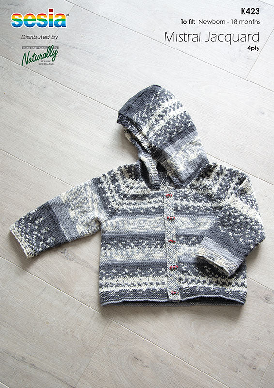 Naturally - knit Pattern - Newborn to 18 months - Raglan Cardigan with hood - K423
